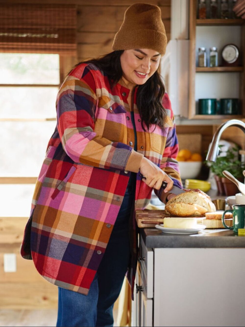 DULUTH TRADING CO FOLKLORE FLANNEL INSULATED DUSTER PLAID JACKET L XL GORPCORE